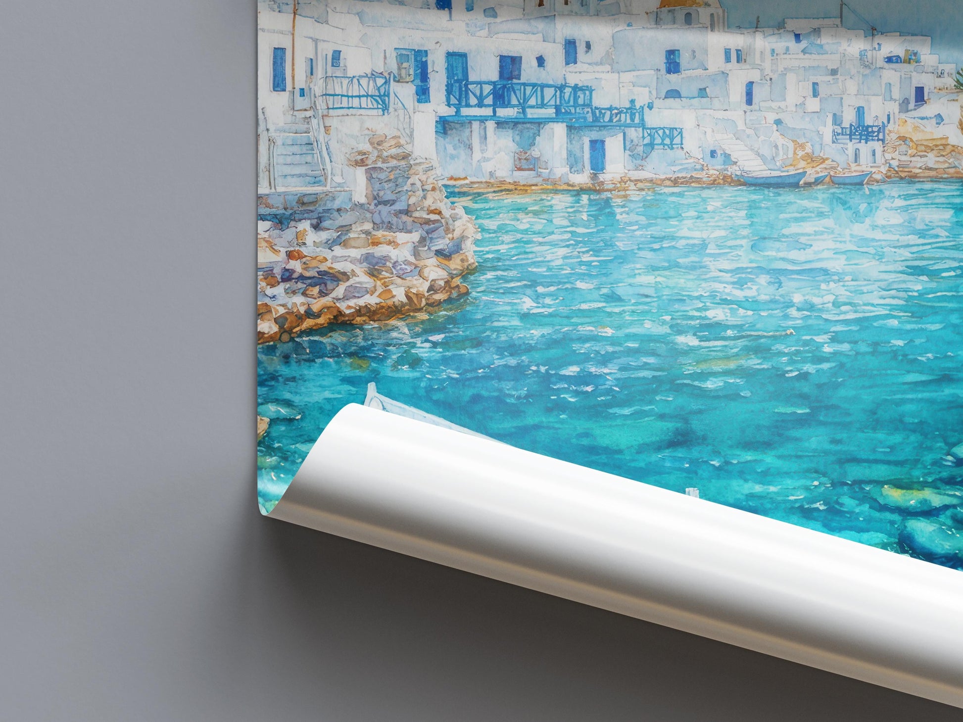 Paros Watercolor Poster Greece Travel Print Wall Art Home Decor Gift Greek Isle Souvenir Naoussa Beach Villages Wall Decor Hanging