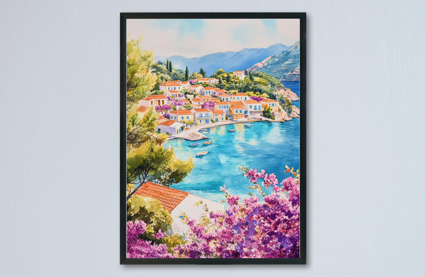 Kefalonia Watercolor Poster Greece Travel Print Wall Art Home Decor Gift Greek Isle Souvenir Myrtos Beach Cave Lake Wall Decor Hanging