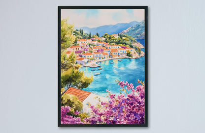 Kefalonia Watercolor Poster Greece Travel Print Wall Art Home Decor Gift Greek Isle Souvenir Myrtos Beach Cave Lake Wall Decor Hanging