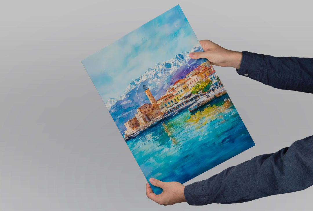 Chania Watercolor Poster Greece Travel Print Wall Art Home Decor Gift Greek City Souvenir Venetian Harbor Lighthouse Wall Decor Hanging