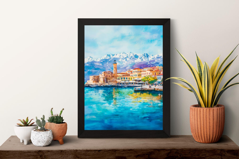 Chania Watercolor Poster Greece Travel Print Wall Art Home Decor Gift Greek City Souvenir Venetian Harbor Lighthouse Wall Decor Hanging