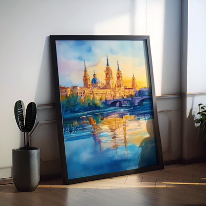 Zaragoza Watercolor Poster Spain Travel Print Wall Art Home Decor Gift Spanish City Souvenir Basilica Ebro River Wall Decor Hanging