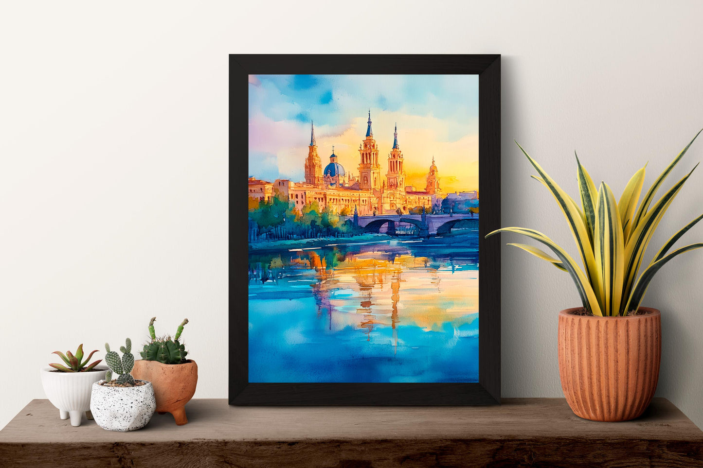 Zaragoza Watercolor Poster Spain Travel Print Wall Art Home Decor Gift Spanish City Souvenir Basilica Ebro River Wall Decor Hanging