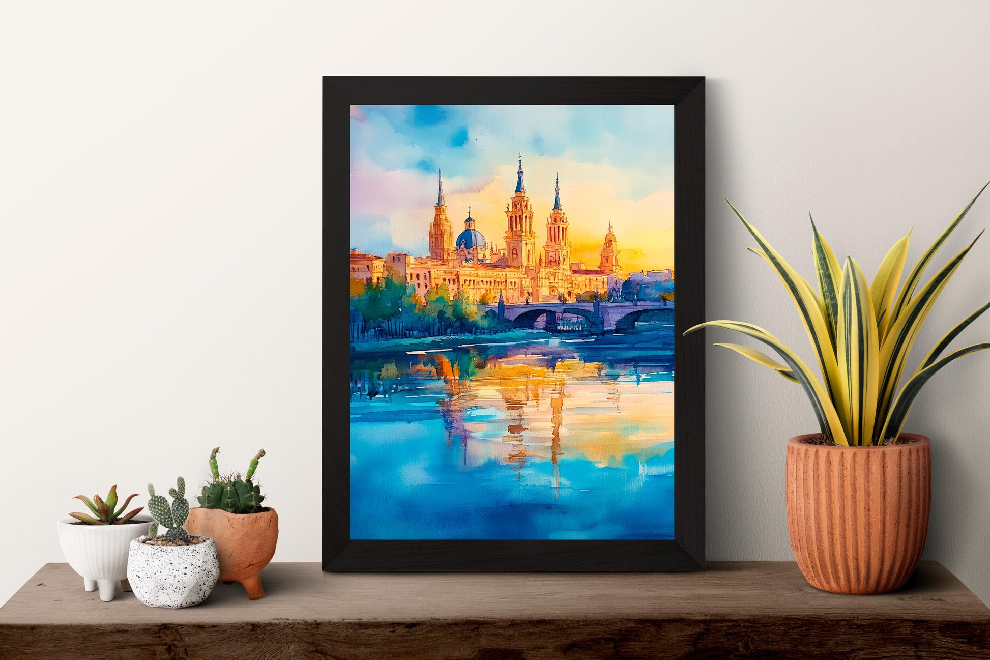 Zaragoza Watercolor Poster Spain Travel Print Wall Art Home Decor Gift Spanish City Souvenir Basilica Ebro River Wall Decor Hanging
