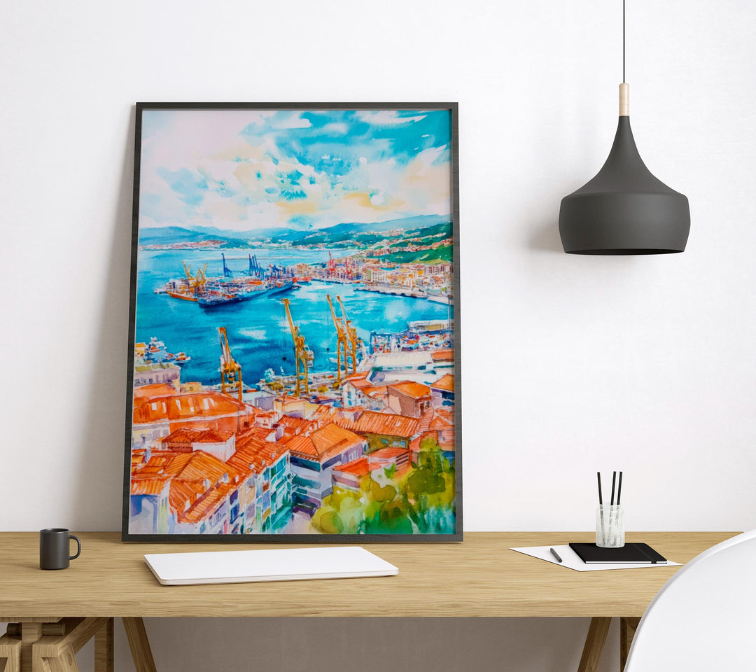 Vigo Watercolor Poster Spain Travel Print Wall Art Home Decor Gift Spanish City Souvenir Ria Bay Cies Islands Wall Decor Hanging
