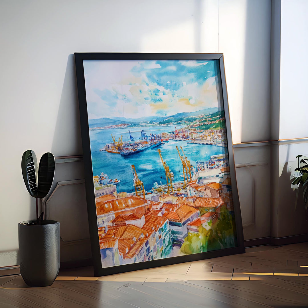 Vigo Watercolor Poster Spain Travel Print Wall Art Home Decor Gift Spanish City Souvenir Ria Bay Cies Islands Wall Decor Hanging