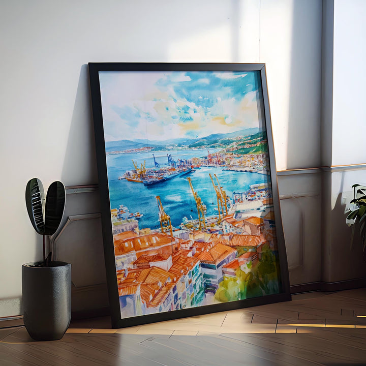 Vigo Watercolor Poster Spain Travel Print Wall Art Home Decor Gift Spanish City Souvenir Ria Bay Cies Islands Wall Decor Hanging
