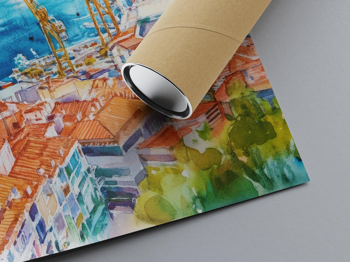 Vigo Watercolor Poster Spain Travel Print Wall Art Home Decor Gift Spanish City Souvenir Ria Bay Cies Islands Wall Decor Hanging