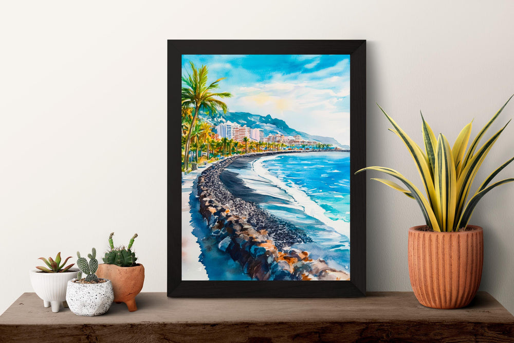 Playa de las Americas Watercolor Poster Spain Travel Print Wall Art Home Decor Gift Tenerife Souvenir Beach Sunset Wall Decor Hanging