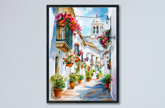 Estepona Watercolor Poster Spain Travel Print Wall Art Home Decor Gift Andalusian Flower Town Beach Wall Decor Hanging