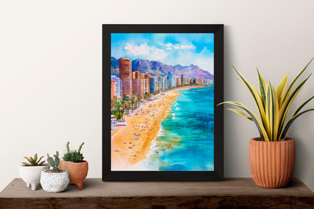 Costa Blanca Watercolor Poster Spain Travel Print Wall Art Home Decor Gift Valencian Beaches Sun Wall Decor Hanging