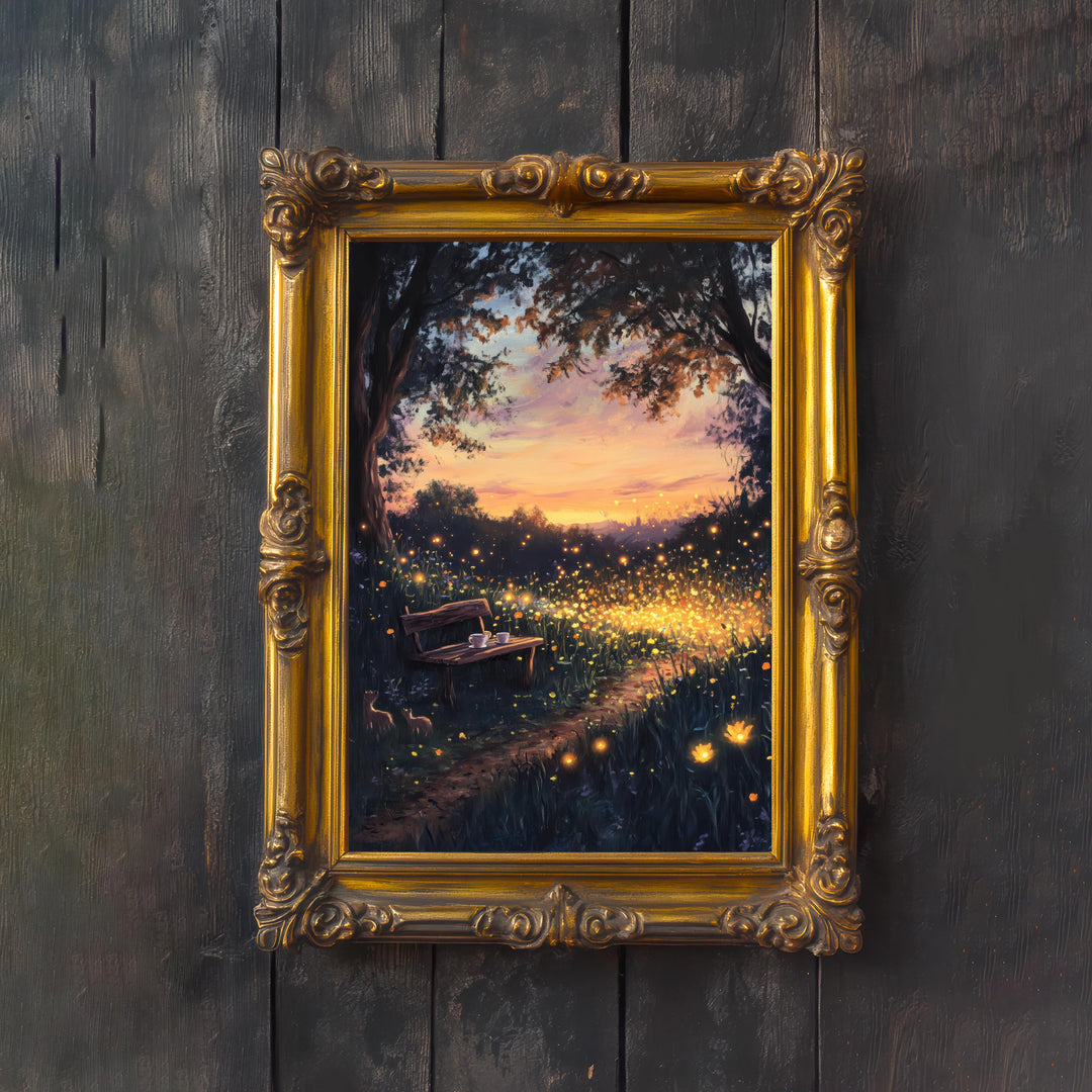Buttercup Fireflies Print: Vintage Cottagecore Nature Art