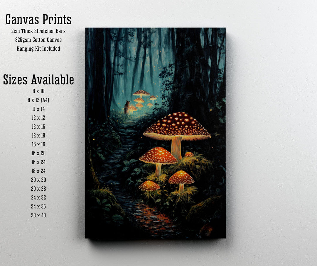 Mushroom Glow Worms Print: Vintage Cottagecore Woodland Art