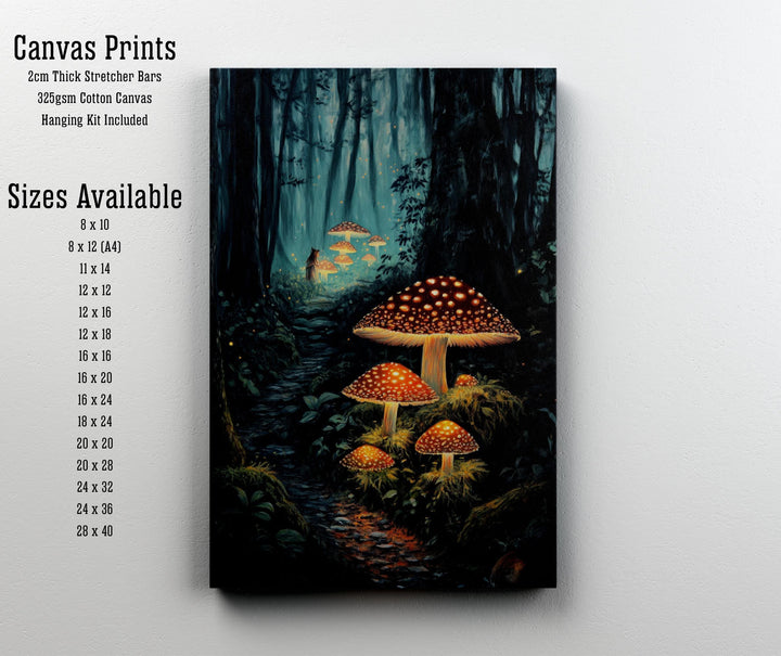 Mushroom Glow Worms Print: Vintage Cottagecore Woodland Art