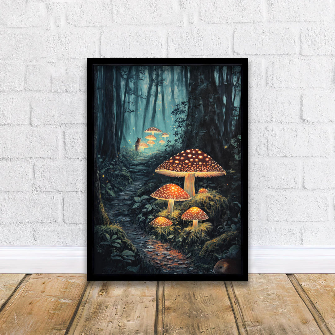 Mushroom Glow Worms Print: Vintage Cottagecore Woodland Art