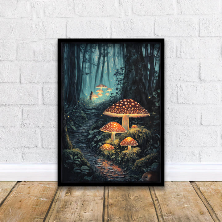 Mushroom Glow Worms Print: Vintage Cottagecore Woodland Art