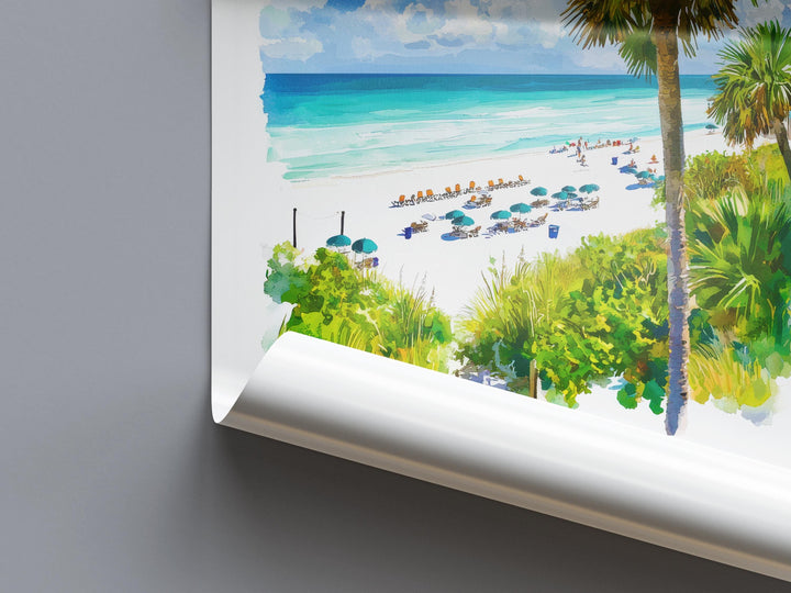 Siesta Key Watercolor Poster Wall Art Florida Home Décor USA Art Lover Gift, Travel Souvenir Print Siesta Key Wall Hanging Florida Poster