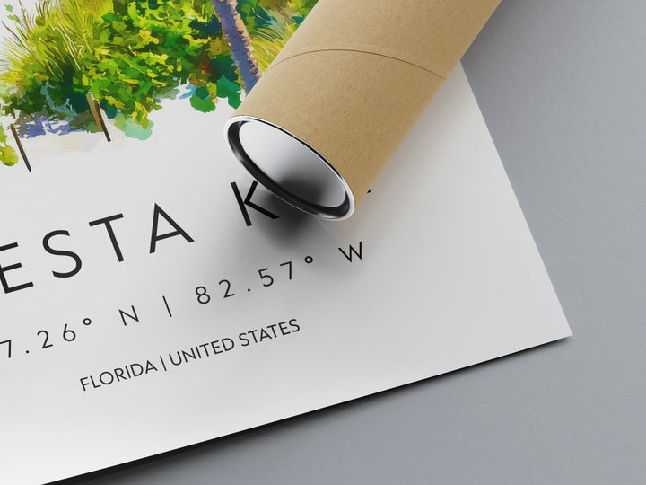 Siesta Key Watercolor Poster Wall Art Florida Home Décor USA Art Lover Gift, Travel Souvenir Print Siesta Key Wall Hanging Florida Poster
