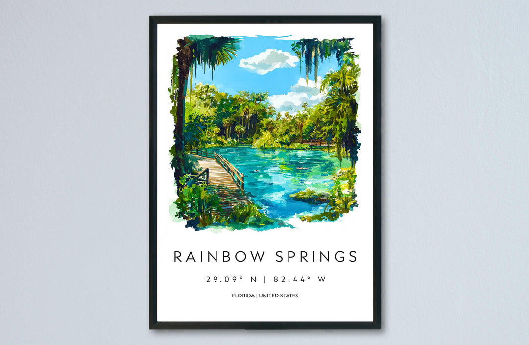 Rainbow Springs State Park Watercolor Poster Wall Art Florida Home Décor USA Art Lover Gift, Travel Souvenir Print