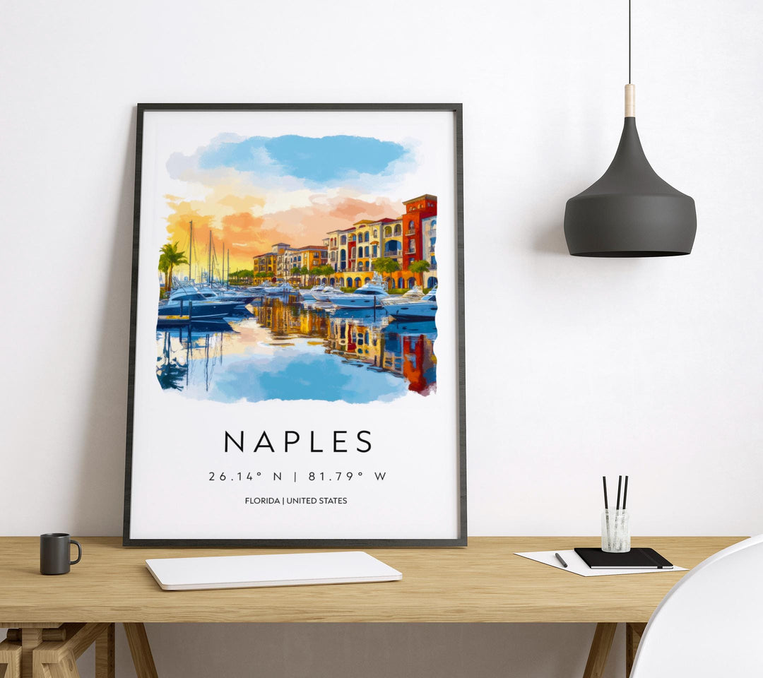 Naples Florida Watercolor Poster Wall Art Naples Florida Wall Decor Home Décor Naples Florida Gift USA Art Lover Gift, Travel Souvenir Print