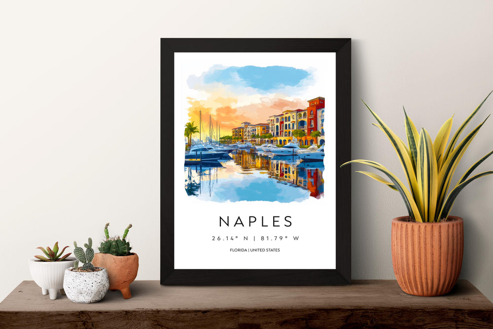 Naples Florida Watercolor Poster Wall Art Naples Florida Wall Decor Home Décor Naples Florida Gift USA Art Lover Gift, Travel Souvenir Print