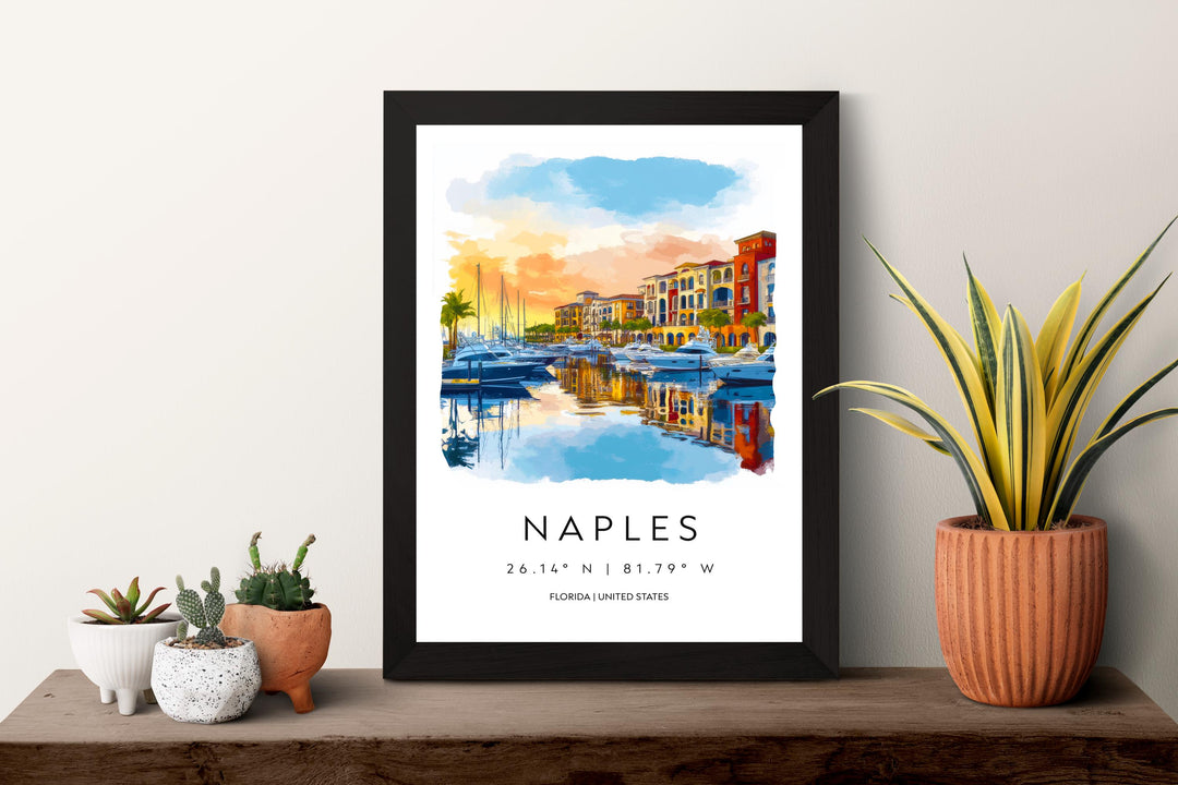 Naples Florida Watercolor Poster Wall Art Naples Florida Wall Decor Home Décor Naples Florida Gift USA Art Lover Gift, Travel Souvenir Print
