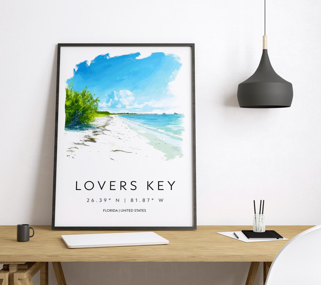 Lovers Key Watercolor Poster Wall Art Lovers Key Wall Decor Home Décor Lovers Key Gift USA Art Lover Gift, Travel Souvenir Print