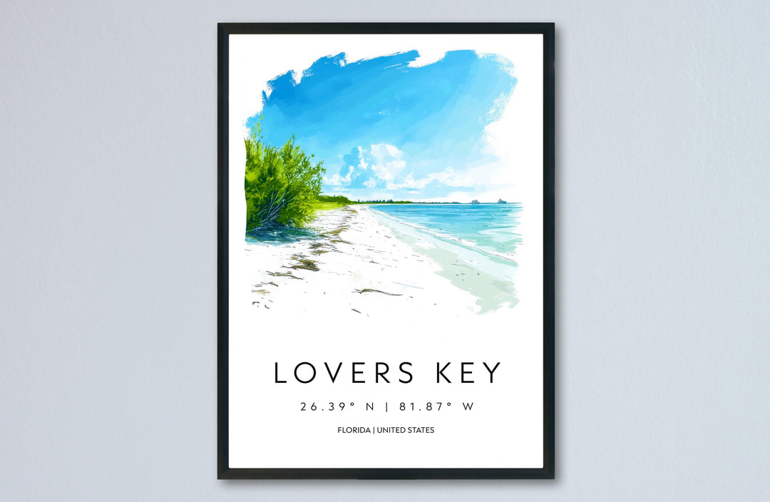 Lovers Key Watercolor Poster Wall Art Lovers Key Wall Decor Home Décor Lovers Key Gift USA Art Lover Gift, Travel Souvenir Print