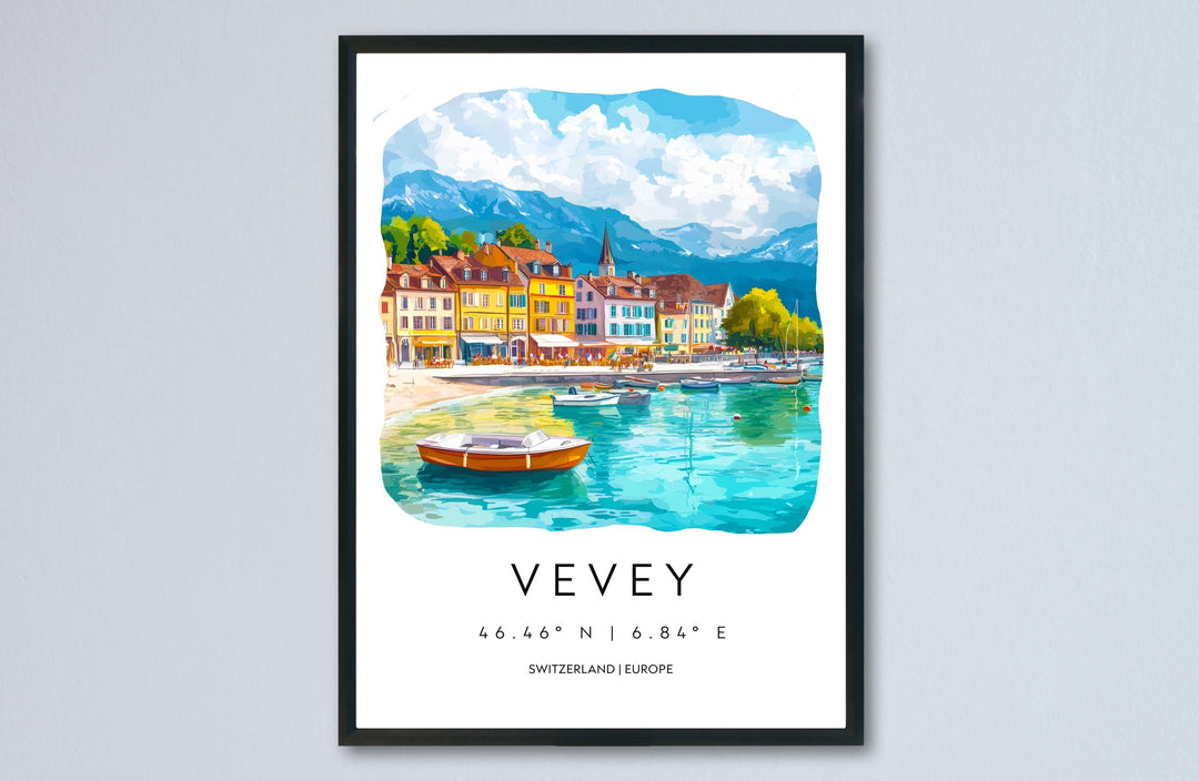 Vevey Watercolor Poster Wall Art Vevey Wall Decor Home Décor Vevey Gift Switzerland Art Lover Gift, Travel Souvenir Print