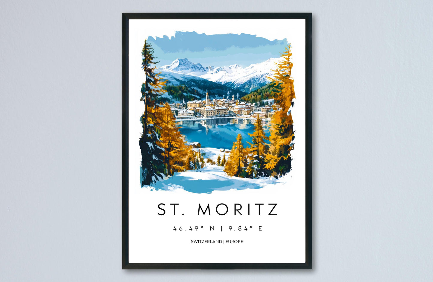 St Moritz Watercolor Poster Wall Art St Moritz Wall Decor Home Décor St Moritz Gift Switzerland Art Lover Gift, Travel Souvenir Print