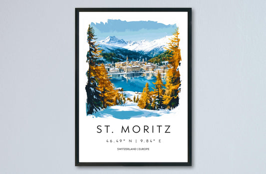 St Moritz Watercolor Poster Wall Art St Moritz Wall Decor Home Décor St Moritz Gift Switzerland Art Lover Gift, Travel Souvenir Print