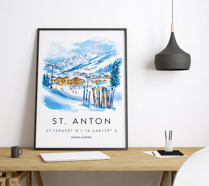 St Anton Watercolor Poster Wall Art St Anton Wall Decor Home Décor St Anton Gift Austria Art Lover Gift, Travel Souvenir Print