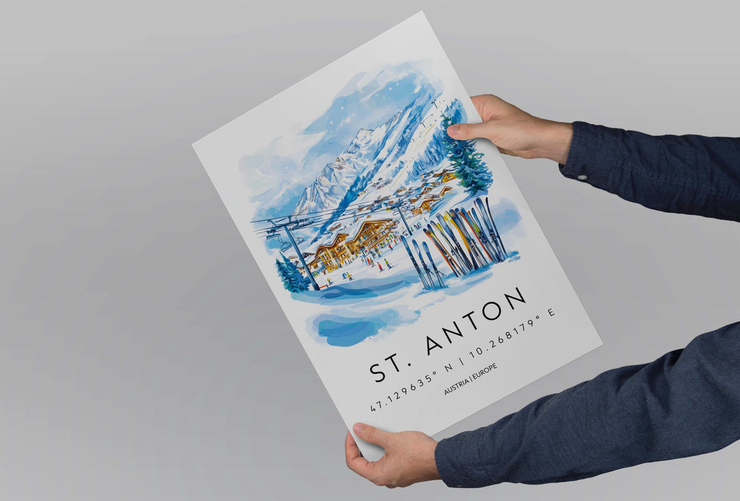 St Anton Watercolor Poster Wall Art St Anton Wall Decor Home Décor St Anton Gift Austria Art Lover Gift, Travel Souvenir Print