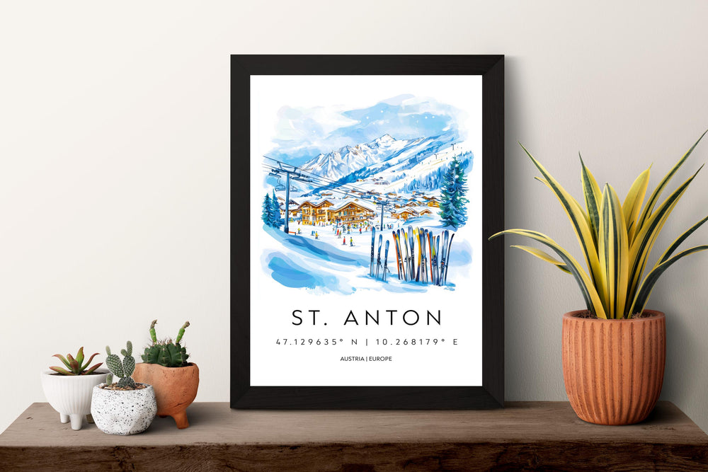 St Anton Watercolor Poster Wall Art St Anton Wall Decor Home Décor St Anton Gift Austria Art Lover Gift, Travel Souvenir Print