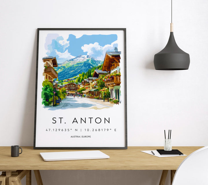 St Anton Watercolor Poster Wall Art St Anton Wall Decor Home Décor St Anton Gift Austria Art Lover Gift, Travel Souvenir Print