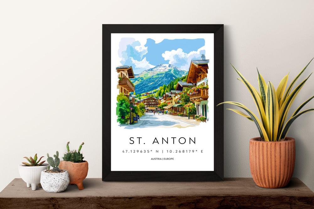 St Anton Watercolor Poster Wall Art St Anton Wall Decor Home Décor St Anton Gift Austria Art Lover Gift, Travel Souvenir Print