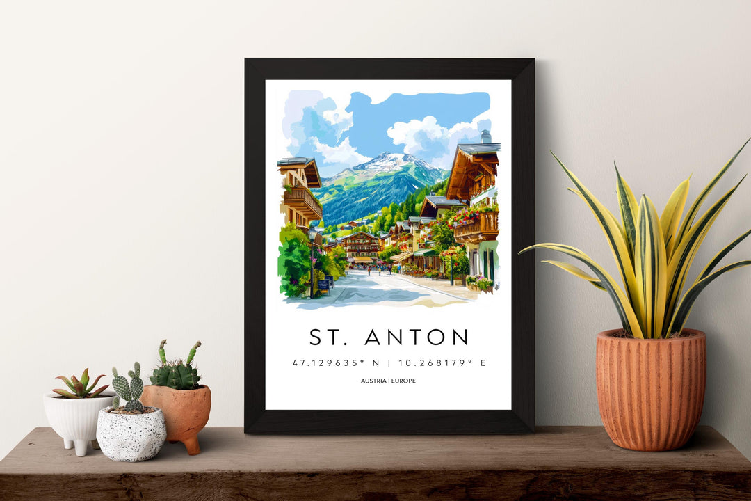 St Anton Watercolor Poster Wall Art St Anton Wall Decor Home Décor St Anton Gift Austria Art Lover Gift, Travel Souvenir Print