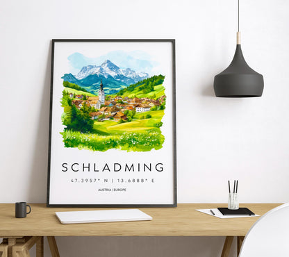 Schladming Watercolor Poster Wall Art Schladming Wall Decor Home Décor Schladming Gift Austria Art Lover Gift, Travel Souvenir Print