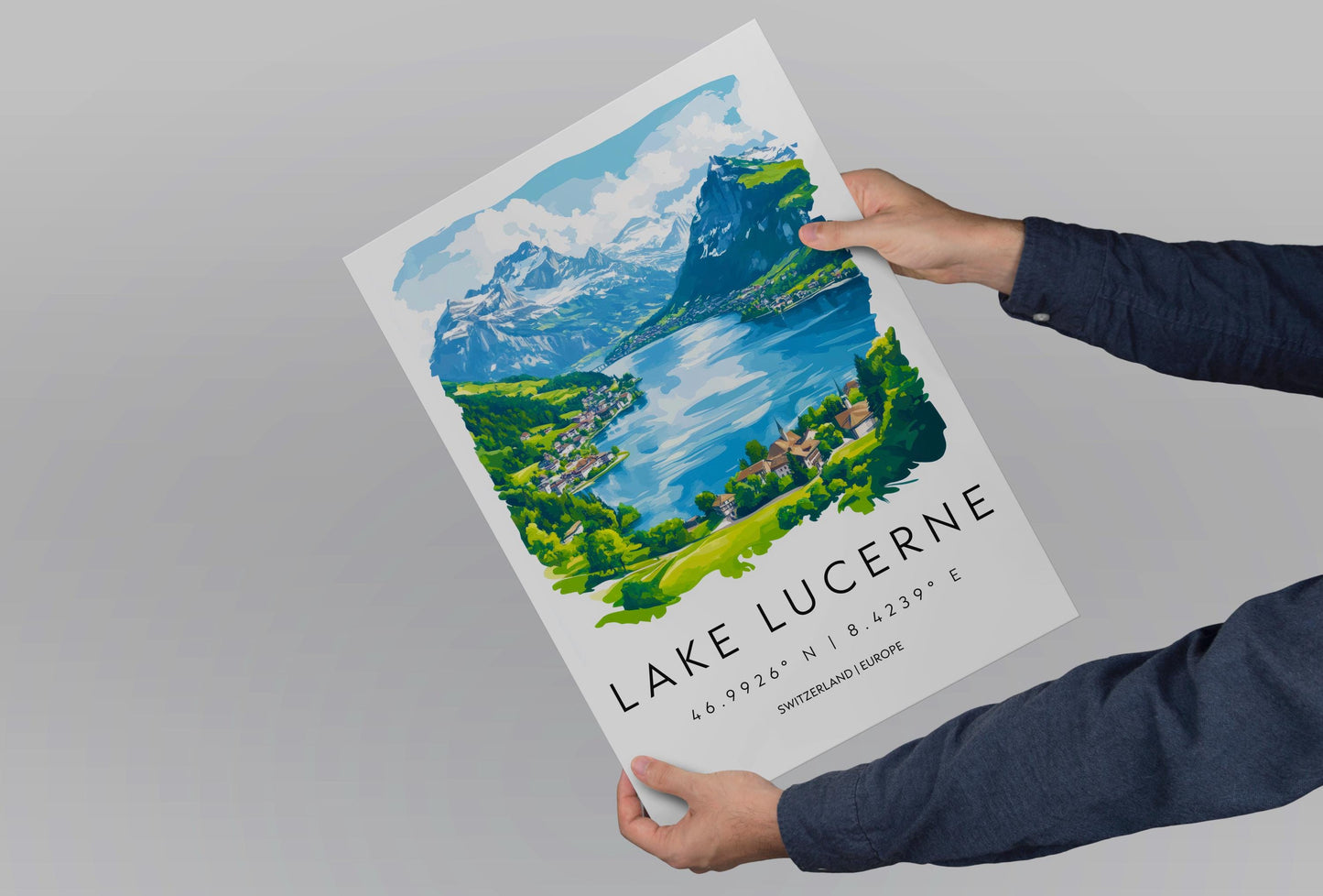 Lake Lucerne Watercolor Poster Wall Art Lake Lucerne Wall Décor Home Décor Lake Lucerne Gift Switzerland Art Lover Gift, Travel Souvenir
