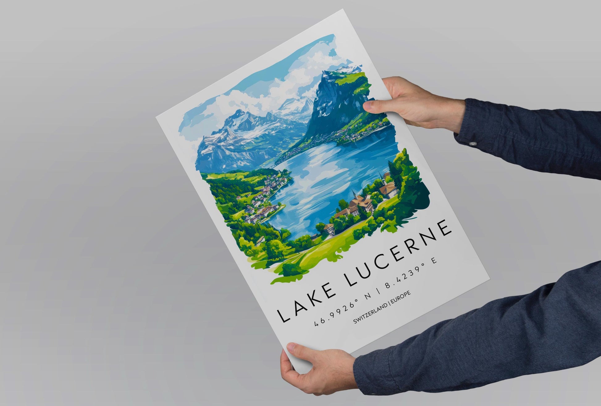 Lake Lucerne Watercolor Poster Wall Art Lake Lucerne Wall Décor Home Décor Lake Lucerne Gift Switzerland Art Lover Gift, Travel Souvenir