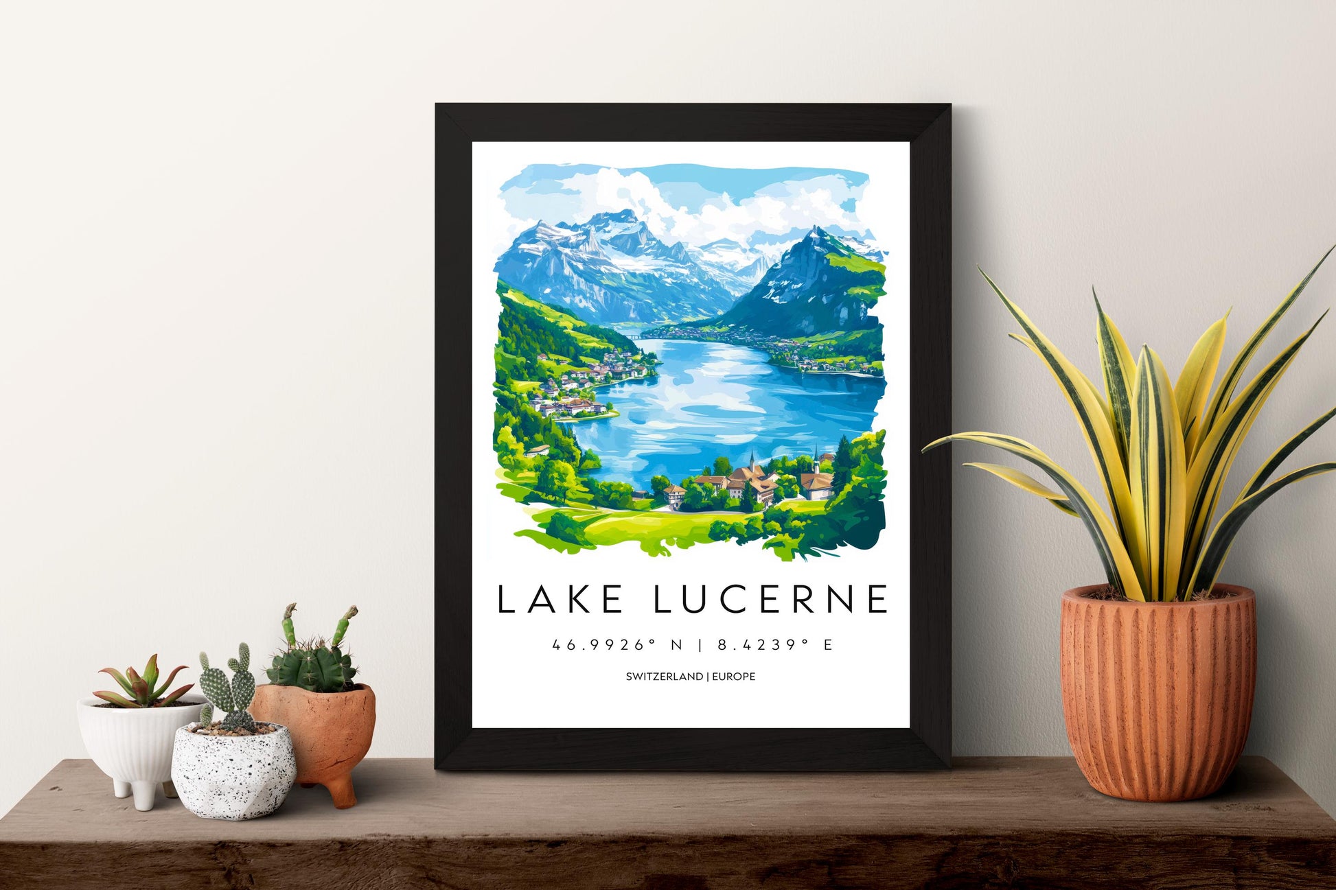 Lake Lucerne Watercolor Poster Wall Art Lake Lucerne Wall Décor Home Décor Lake Lucerne Gift Switzerland Art Lover Gift, Travel Souvenir