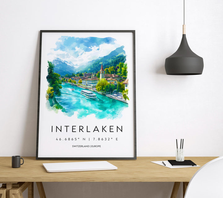 Interlaken Watercolor Poster Wall Art Interlaken Wall Decor Home Décor Interlaken Gift Switzerland Art Lover Gift, Travel Souvenir Print