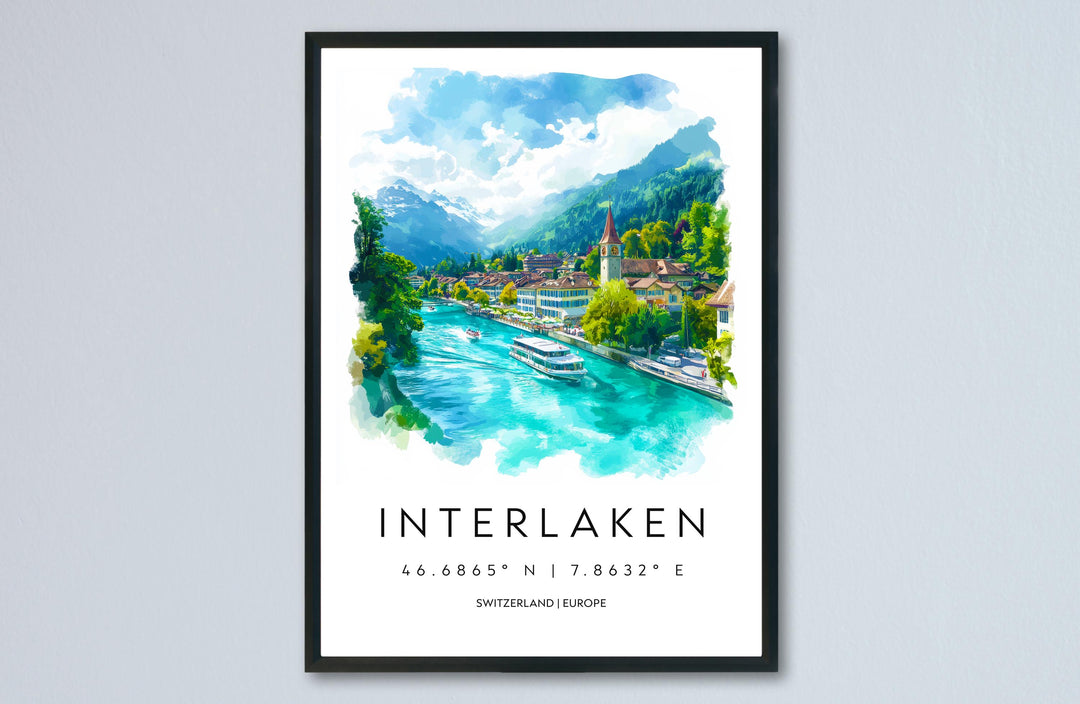 Interlaken Watercolor Poster Wall Art Interlaken Wall Decor Home Décor Interlaken Gift Switzerland Art Lover Gift, Travel Souvenir Print