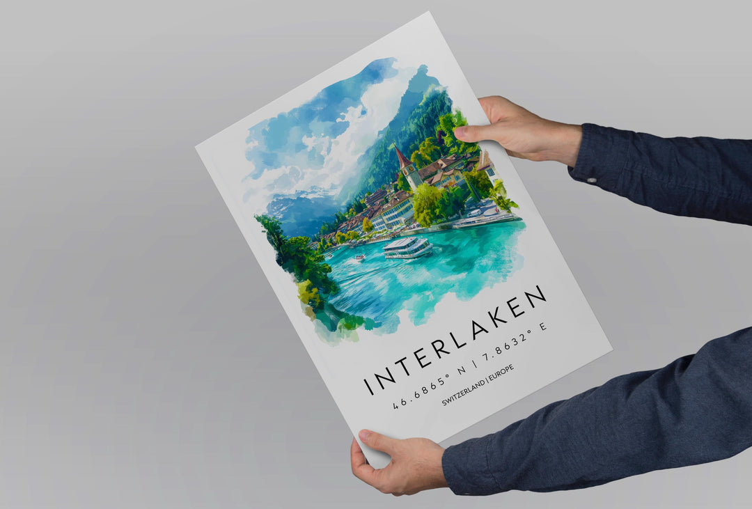 Interlaken Watercolor Poster Wall Art Interlaken Wall Decor Home Décor Interlaken Gift Switzerland Art Lover Gift, Travel Souvenir Print