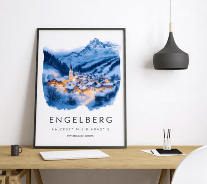 Engelberg Watercolor Poster Wall Art Engelberg Wall Decor Home Décor Engelberg Gift Switzerland Art Lover Gift, Travel Souvenir Print