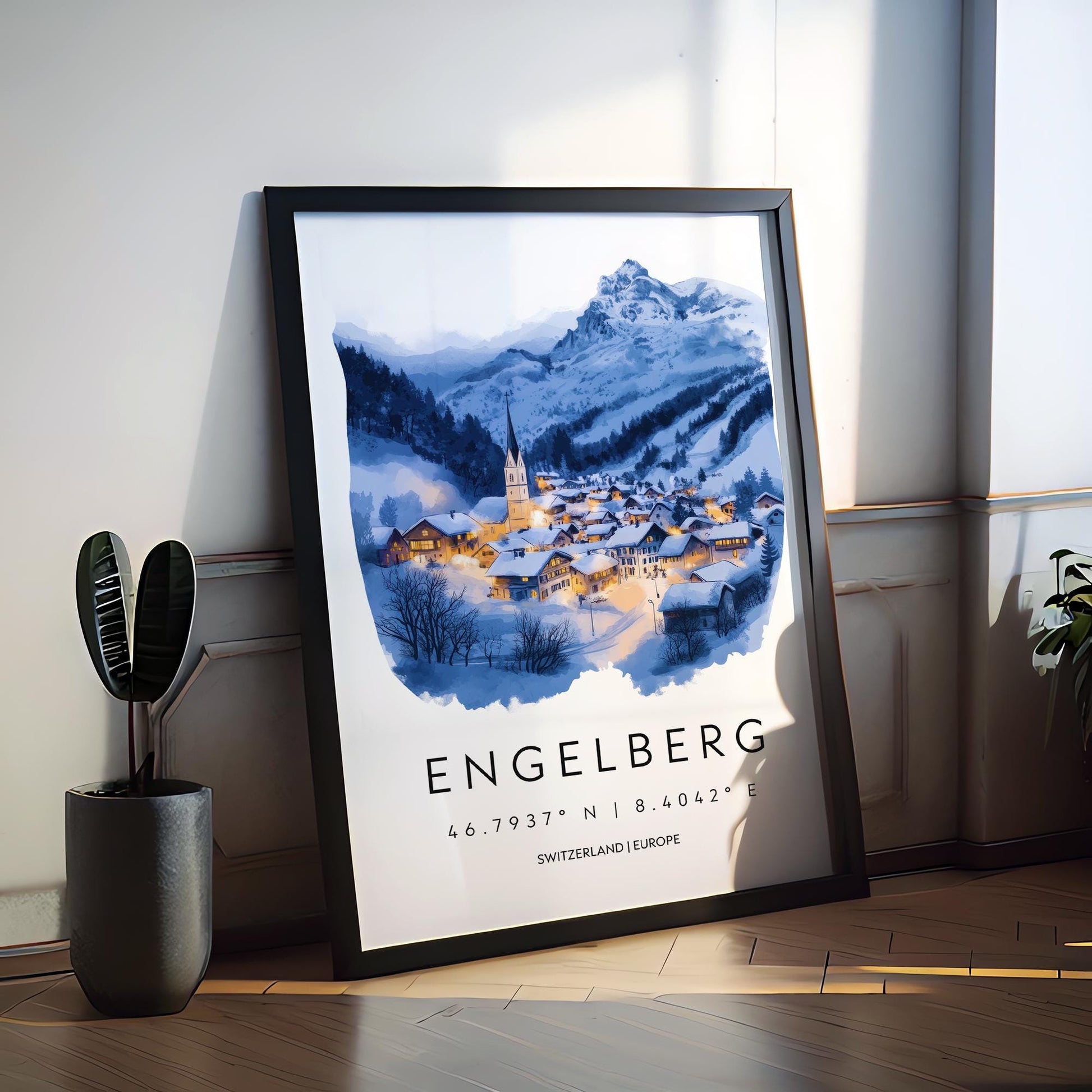 Engelberg Watercolor Poster Wall Art Engelberg Wall Decor Home Décor Engelberg Gift Switzerland Art Lover Gift, Travel Souvenir Print
