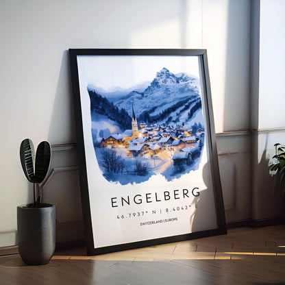 Engelberg Watercolor Poster Wall Art Engelberg Wall Decor Home Décor Engelberg Gift Switzerland Art Lover Gift, Travel Souvenir Print