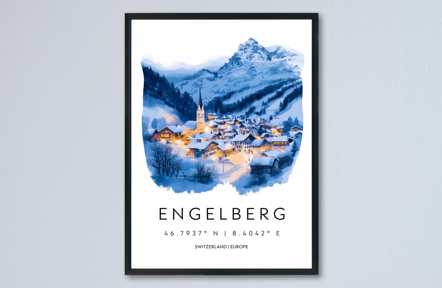 Engelberg Watercolor Poster Wall Art Engelberg Wall Decor Home Décor Engelberg Gift Switzerland Art Lover Gift, Travel Souvenir Print