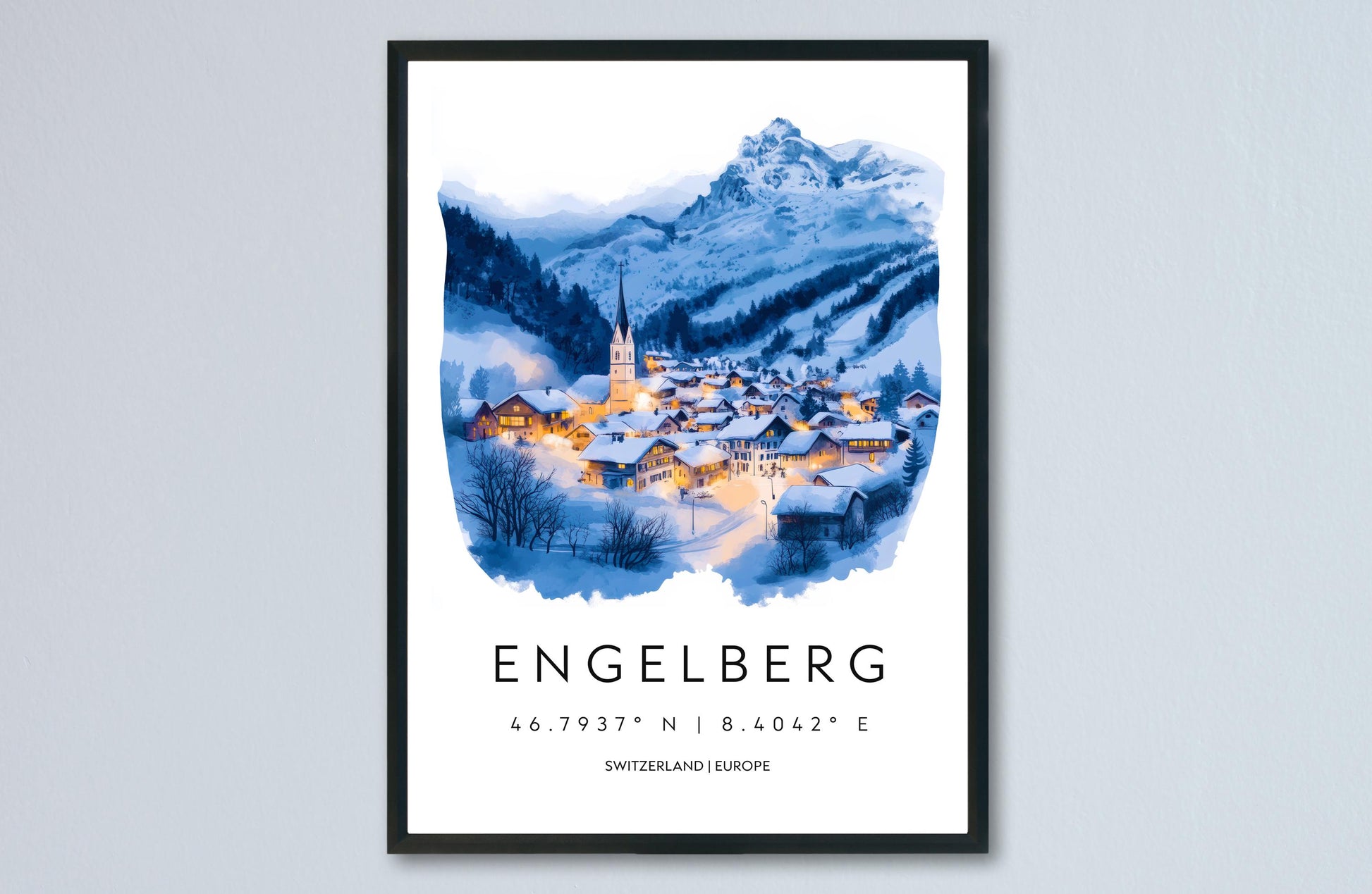 Engelberg Watercolor Poster Wall Art Engelberg Wall Decor Home Décor Engelberg Gift Switzerland Art Lover Gift, Travel Souvenir Print