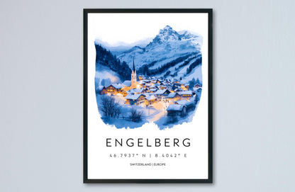 Engelberg Watercolor Poster Wall Art Engelberg Wall Decor Home Décor Engelberg Gift Switzerland Art Lover Gift, Travel Souvenir Print
